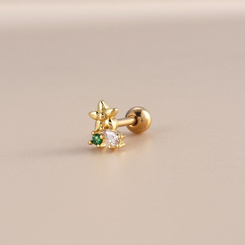 1 Piece Simple Series Simple Flower Titanium Steel  18K Gold Plated Material Zircon Women's Stud Earrings h5 